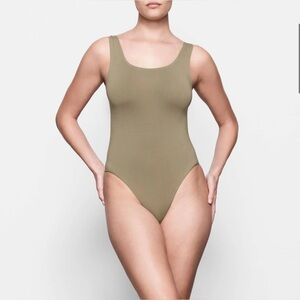 Skims Soft Smoothing Thing Bodysuit, Olive Green, Small